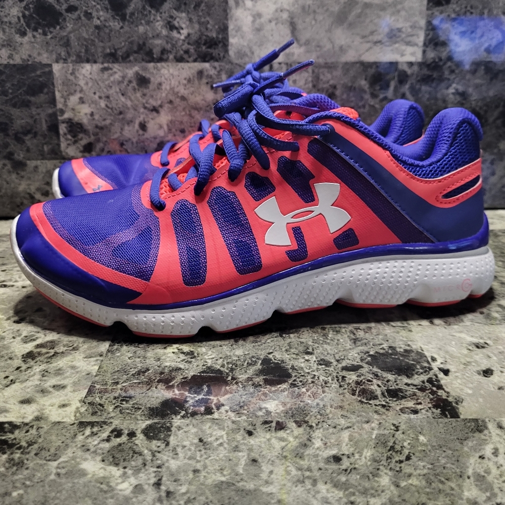 Under Armour Micro G Pulse II Womens Size 8.5 Running Shoes Blue/Neon 4D Foam.